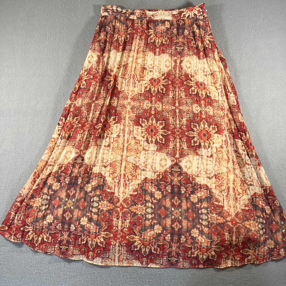 Anthropologie Akemi+Kin Red Laurel Canyon Pleated Maxi Skirt Boho chic XS